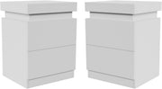 Modern LED Bedside Tables Set of 2 with USB Charging | White 2 Drawer Nightstand