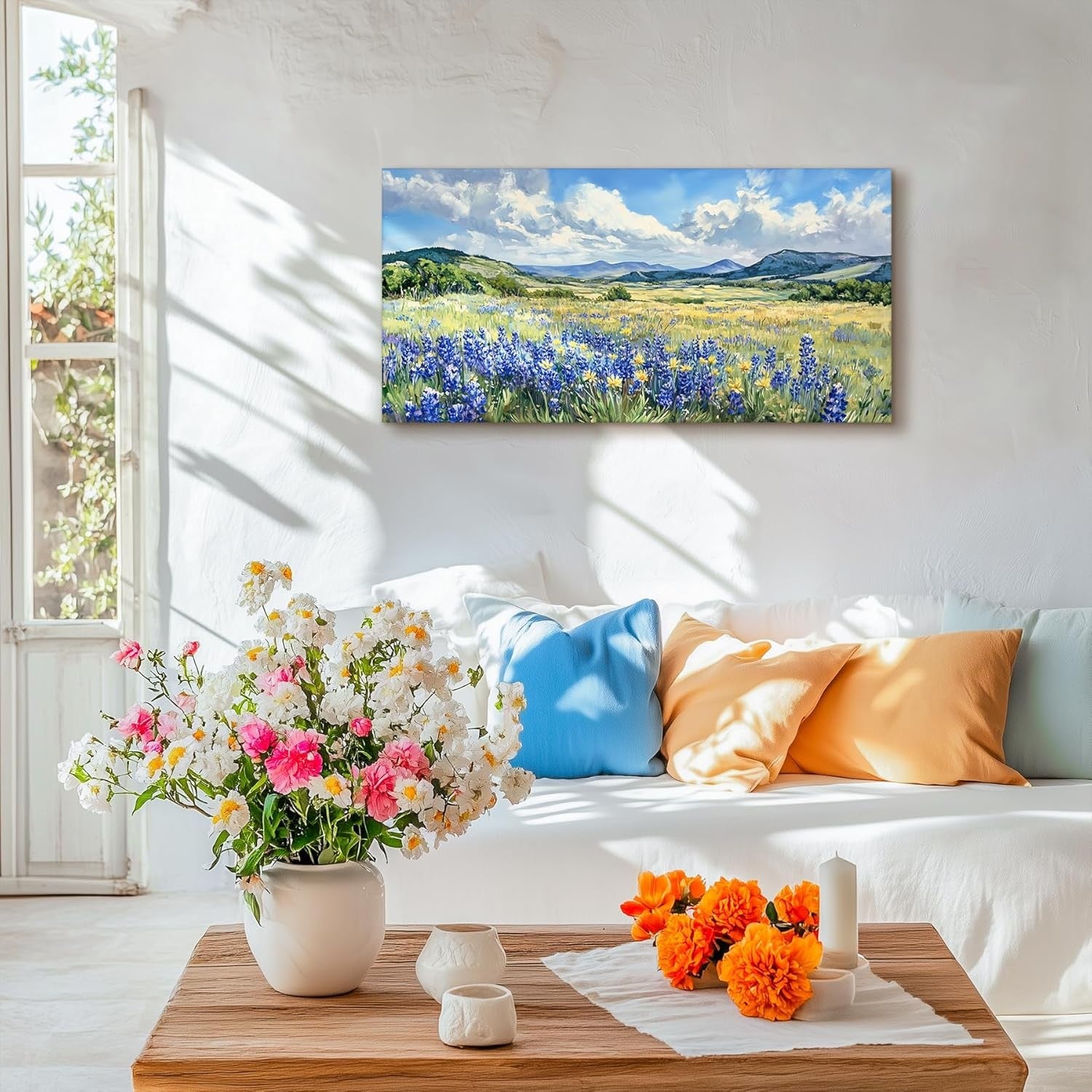 Large Wildflower Field Canvas Wall Art Landscape Print Modern Home Decor 100x50c