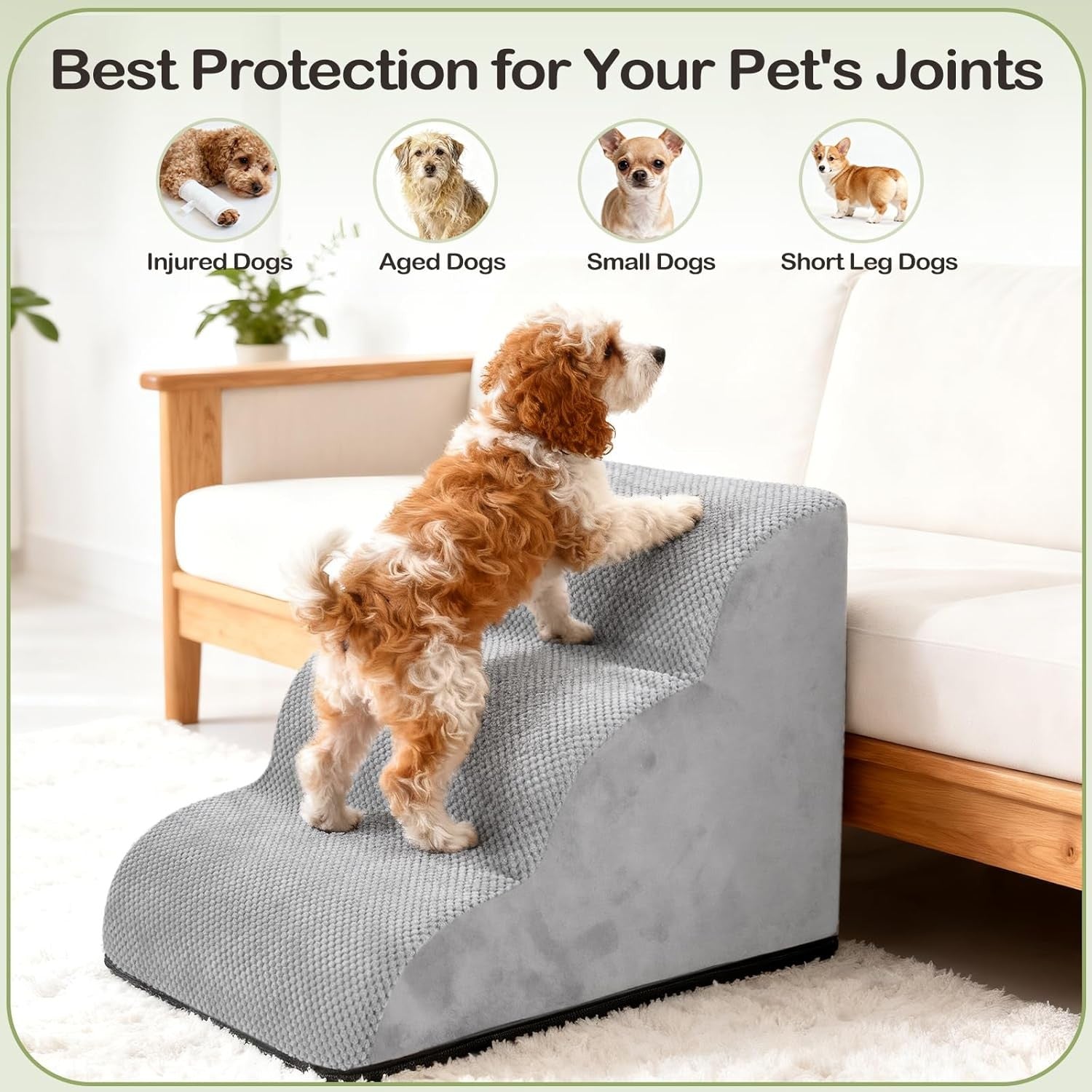 Grey 3 Step Dog Stairs Waterproof Foam Pet Ramp 60x40x40cm