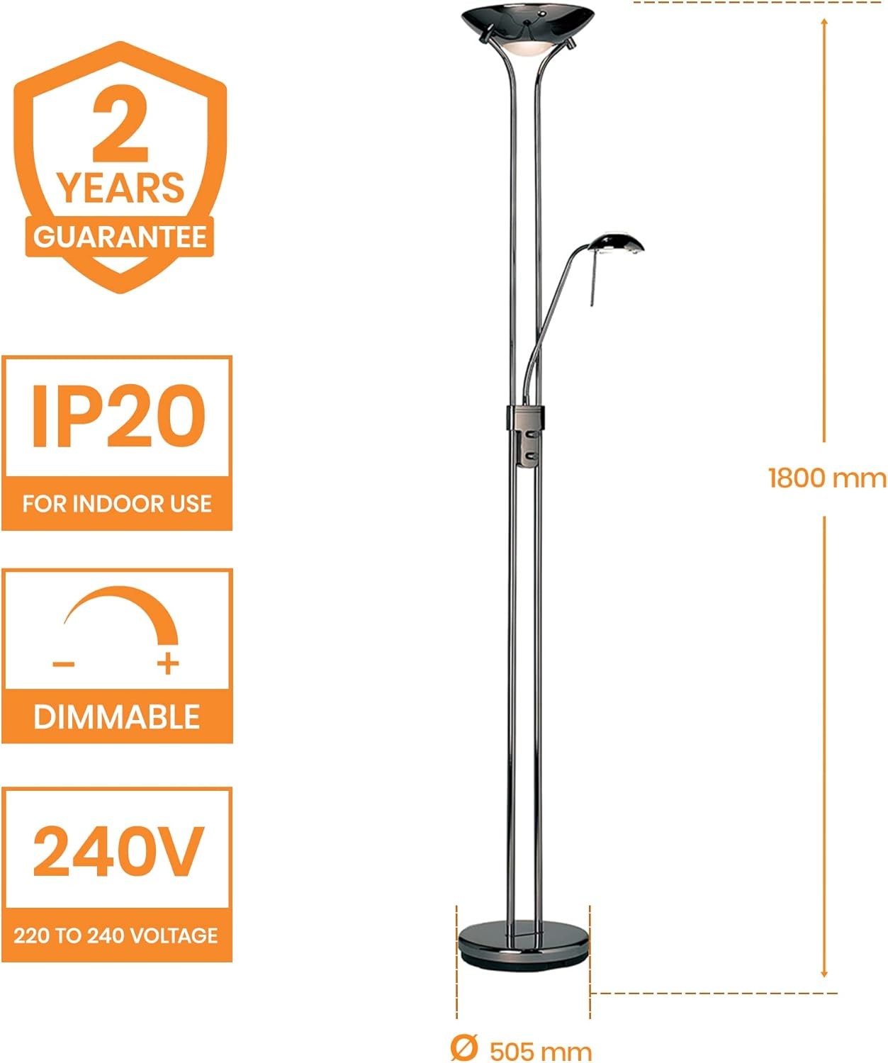 Mother Child Floor Lamp Black Chrome Uplighter Reading Light Dimmable