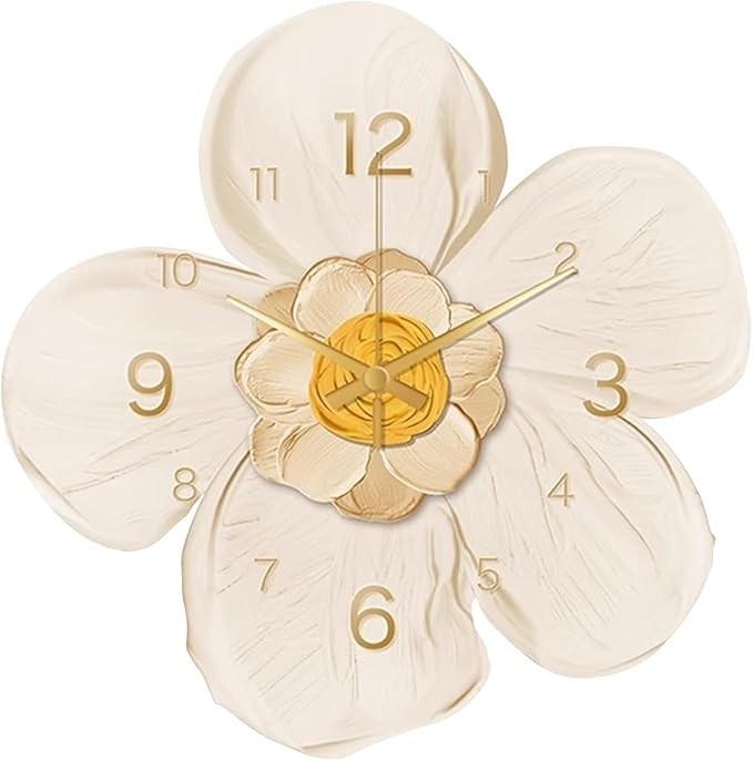 Beige Flower Wall Clock 35cm Art Deco Porcelain Silent Modern Home Decor