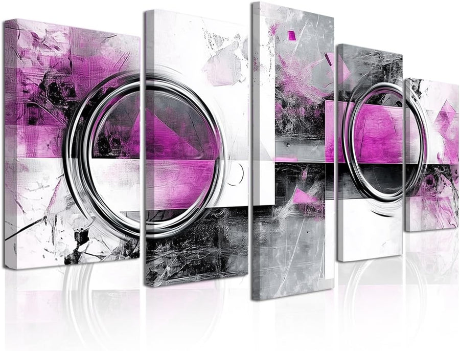 Pink Grey Abstract Canvas Wall Art 5 Piece Framed Set