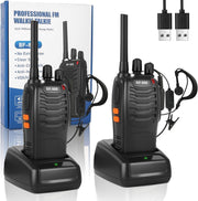Long Range Walkie Talkies 16CH Rechargeable VOX w Earpieces 2 Pack
