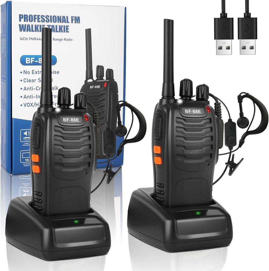 Long Range Walkie Talkies 16CH Rechargeable VOX w Earpieces 2 Pack