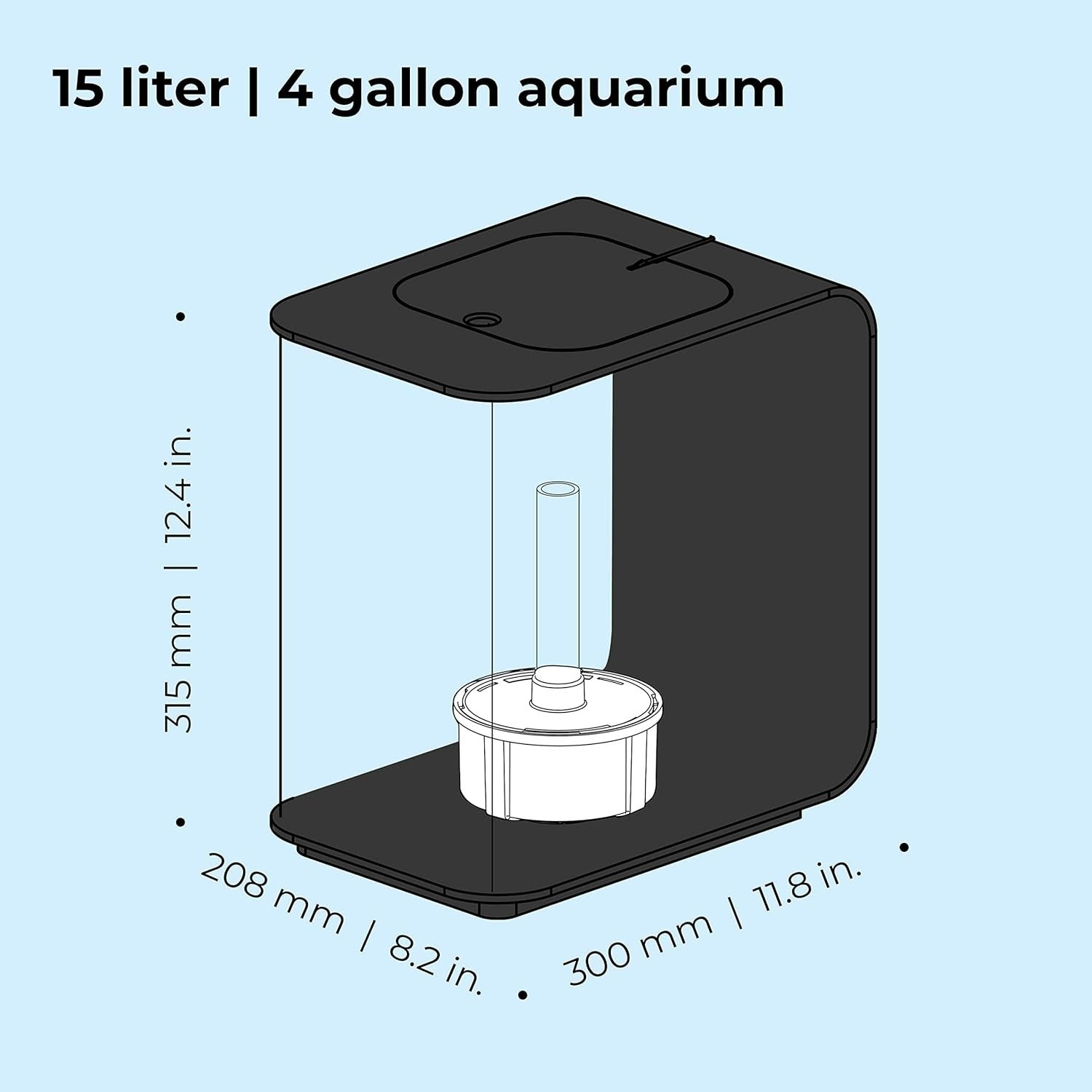 15L Compact Acrylic Aquarium with LED Light - Black, Desk-Friendly