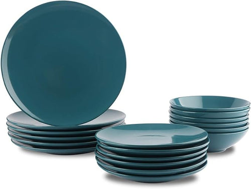 18pc Stoneware Dinnerware Set Teal Plates Bowls Service for 6