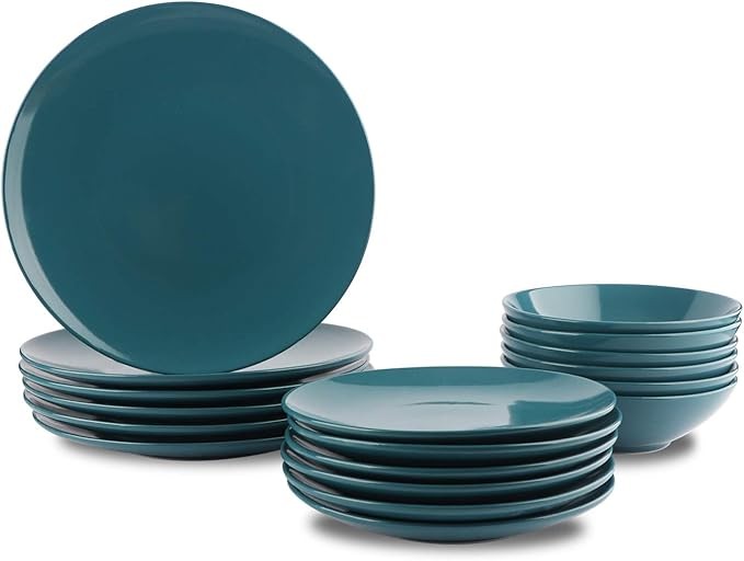 18pc Stoneware Dinnerware Set Teal Plates Bowls Service for 6
