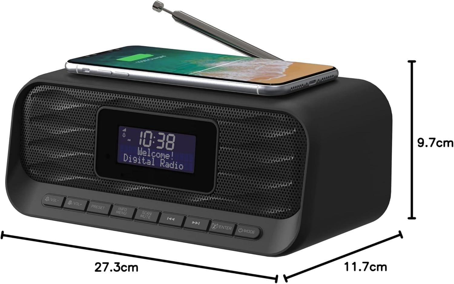 DAB FM Alarm Clock Radio Bluetooth Wireless Charging USB 60 Presets