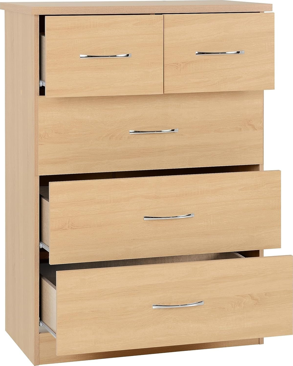 Sonoma Oak 5 Drawer Chest of Drawers Tall Slim Bedroom Storage Cabinet