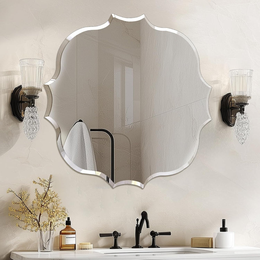 Irregular Wall Mirror Frameless 60x60cm Beveled Glass for Bathroom Hall