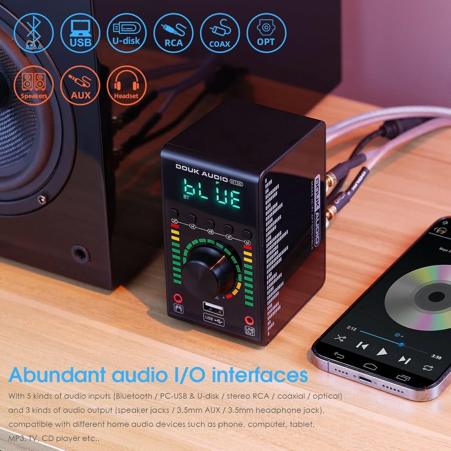Mini Bluetooth Stereo Amplifier DAC USB RCA Optical HiFi 68W+68W