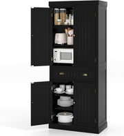 182cm Black Kitchen Pantry Cupboard | 4 Adjustable Shelves & 1 Drawer