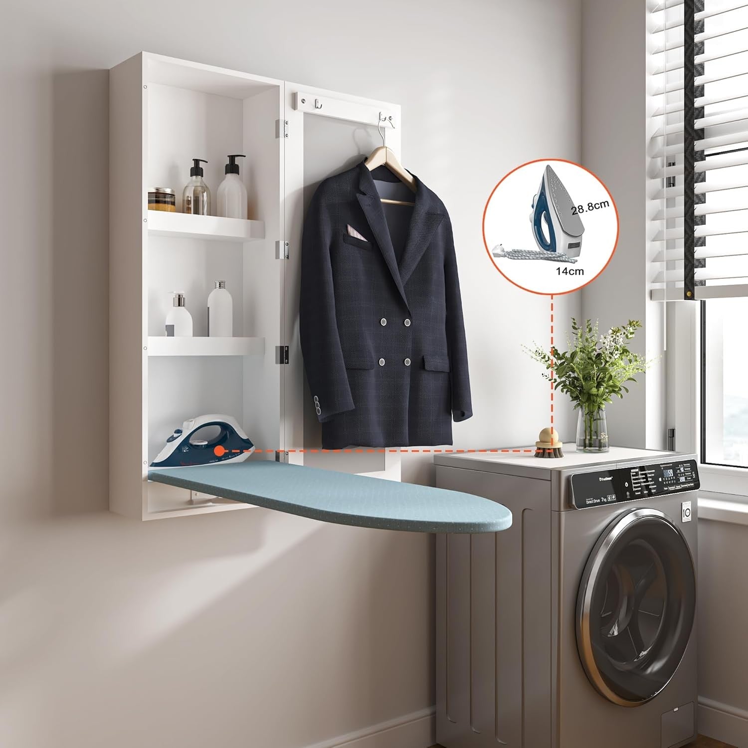 Wall Mounted Ironing Board Cabinet with Mirror Foldable Storage