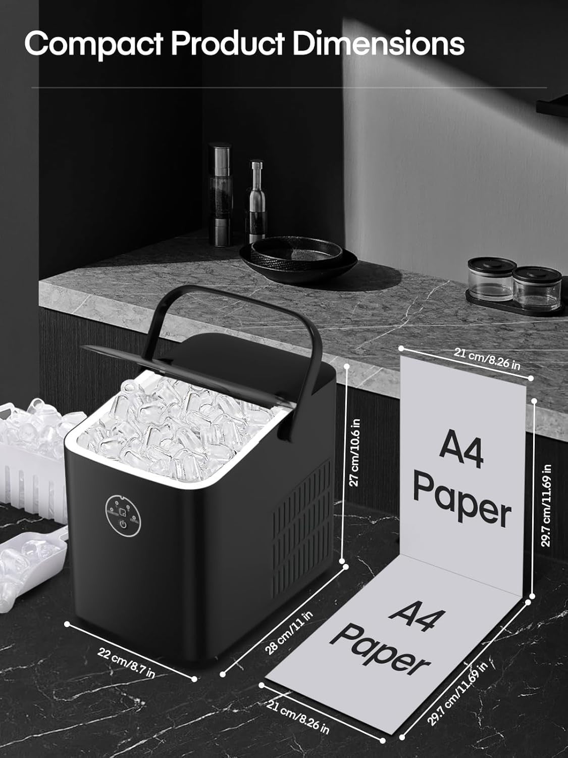 Countertop Ice Maker Fast 13kg Daily Portable Compact Machine
