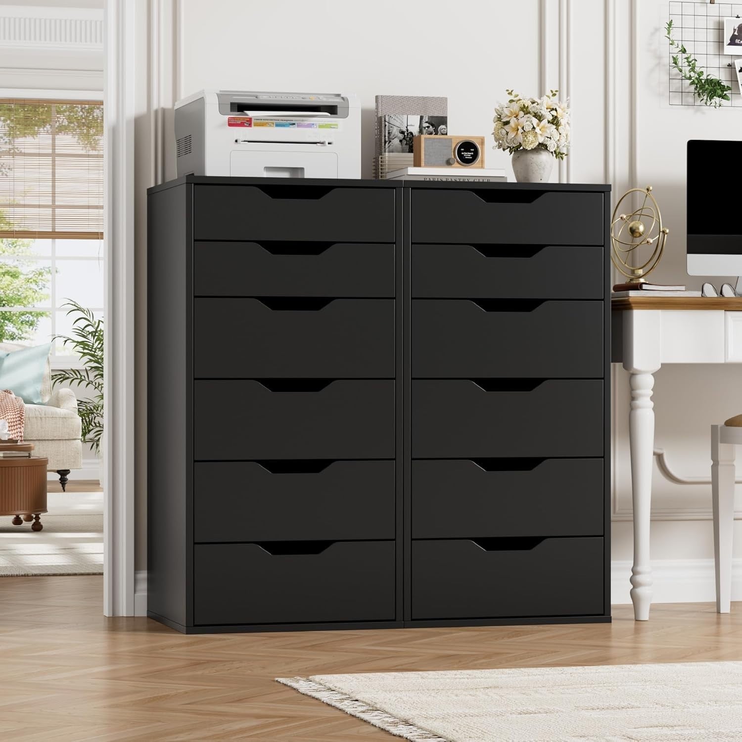 6-Drawer Tall Black Storage Cabinet Bedroom Dresser Modern Organizer Unit