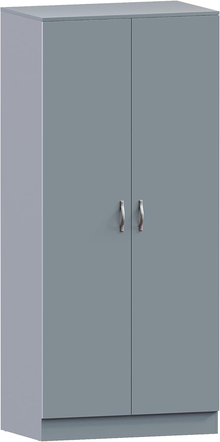 Grey 2 Door Wardrobe with Hanging Rail & Shelf, Modern Bedroom Storage