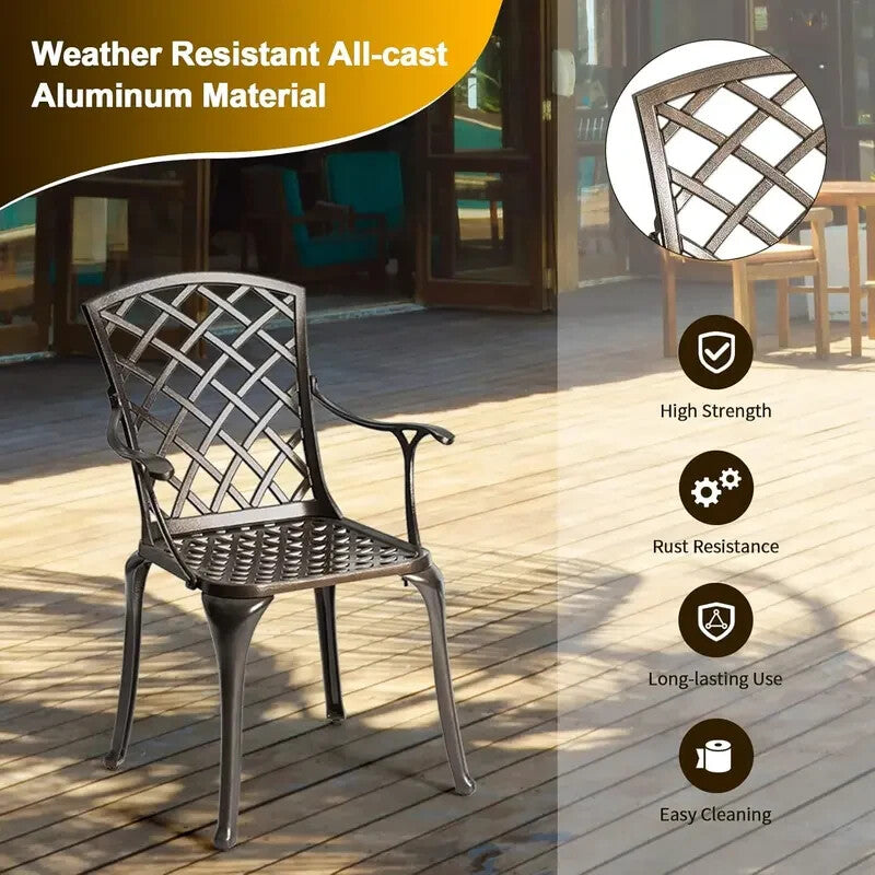 Cast Aluminium Garden Chairs Set of 2 Outdoor Patio Bistro Armchairs