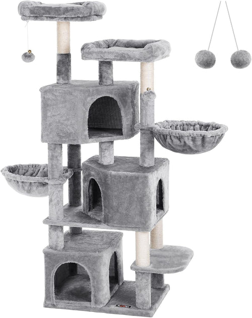 Large Cat Tree 164cm with 3 Condos Scratching Posts Plush Beds Light Grey