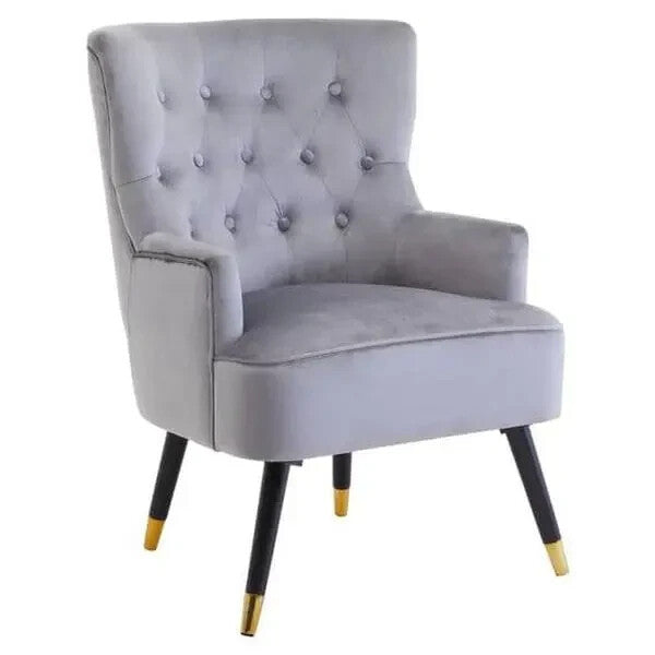Grey Velvet Accent Chair Tufted Armchair Gold Legs Modern Lounge Seat