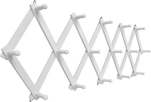Expandable Wooden Wall Hat Rack White 16 Hooks Accordion Coat Hanger Organizer