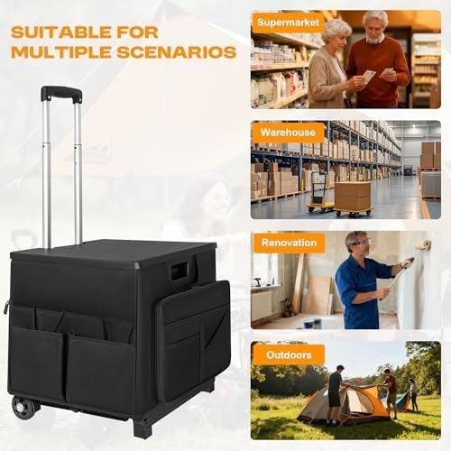 50L Folding Trolley Box Cart Heavy Duty Storage Crate Telescopic Handle