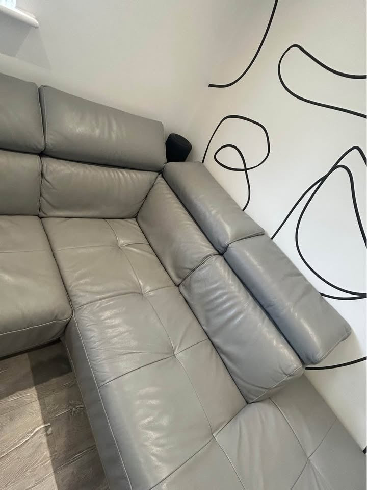 Light Grey Luxe Recline Leather Corner Sofa (PTP)