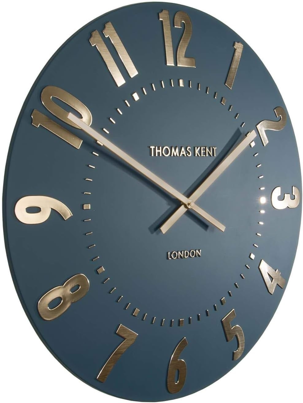 Silent Blue Wall Clock 20” | Large Gold Numbers | Classic Analog Design (S)