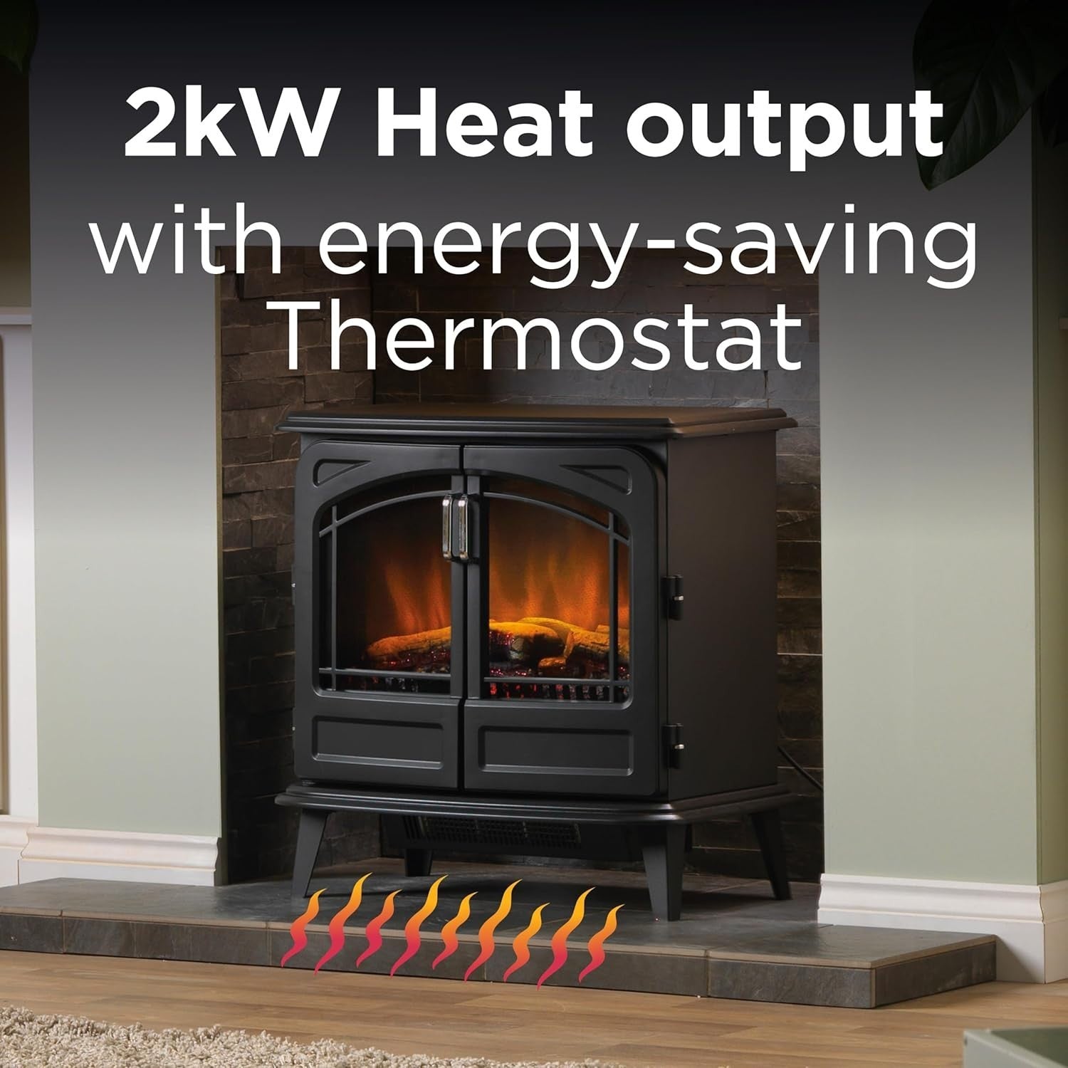 Freestanding Electric Stove 2000W LED Flame Effect Remote Control Heater