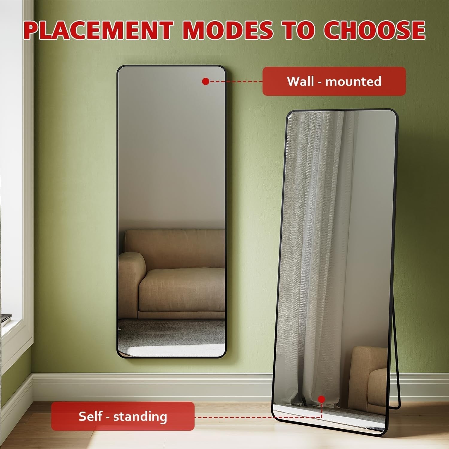 Full Length Floor Mirror 160x60cm with Aluminum Frame – Wall Mount & Leaning