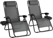 Zero Gravity Outdoor Reclining Chairs Set of 2 Foldable Sun Loungers Grey