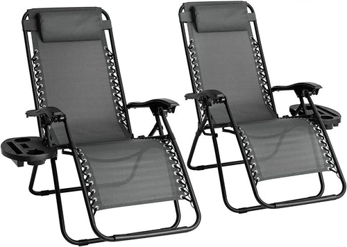 Zero Gravity Outdoor Reclining Chairs Set of 2 Foldable Sun Loungers Grey