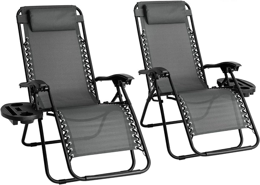Zero Gravity Outdoor Reclining Chairs Set of 2 Foldable Sun Loungers Grey