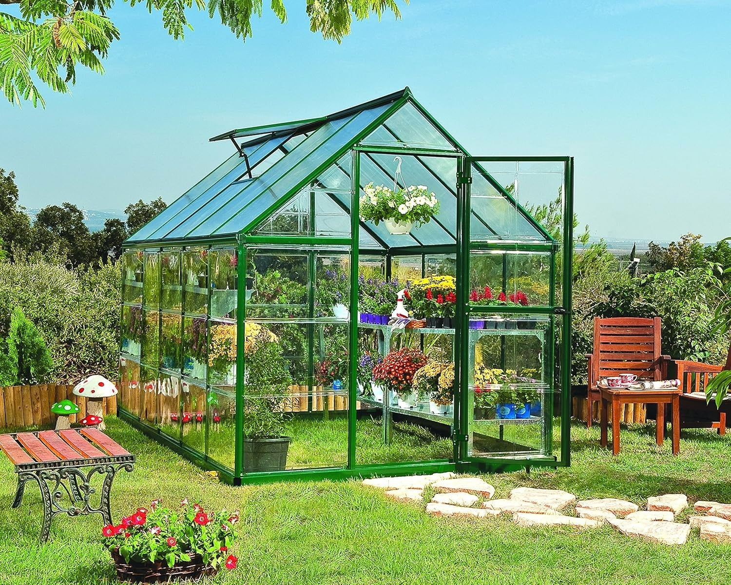 Deluxe 6x10ft Aluminium Greenhouse with UV Polycarbonate Panels & Roof Vent