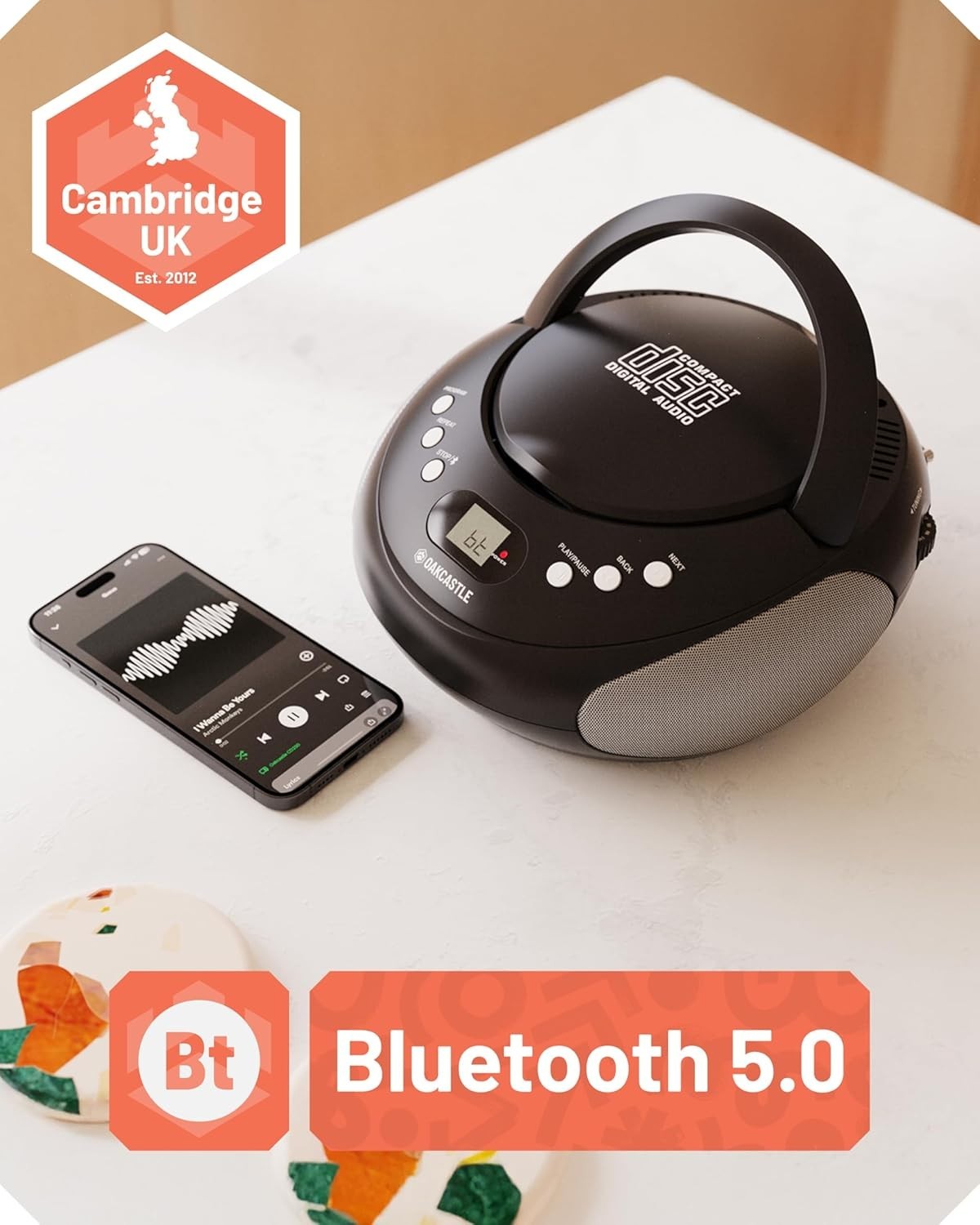 Portable Bluetooth CD Boombox FM Radio Stereo Player LED Display Black