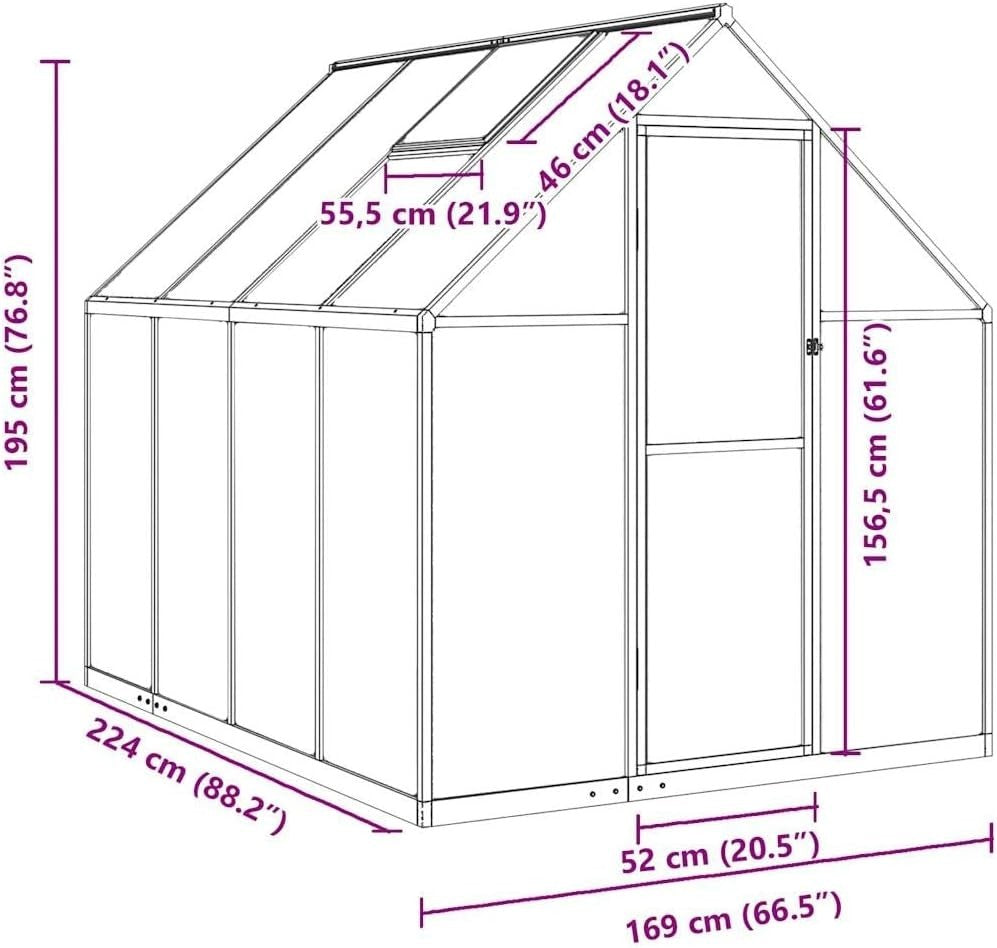 Large Walk-In Greenhouse 224x169x195cm Aluminium Frame UV Panels Roof Vent