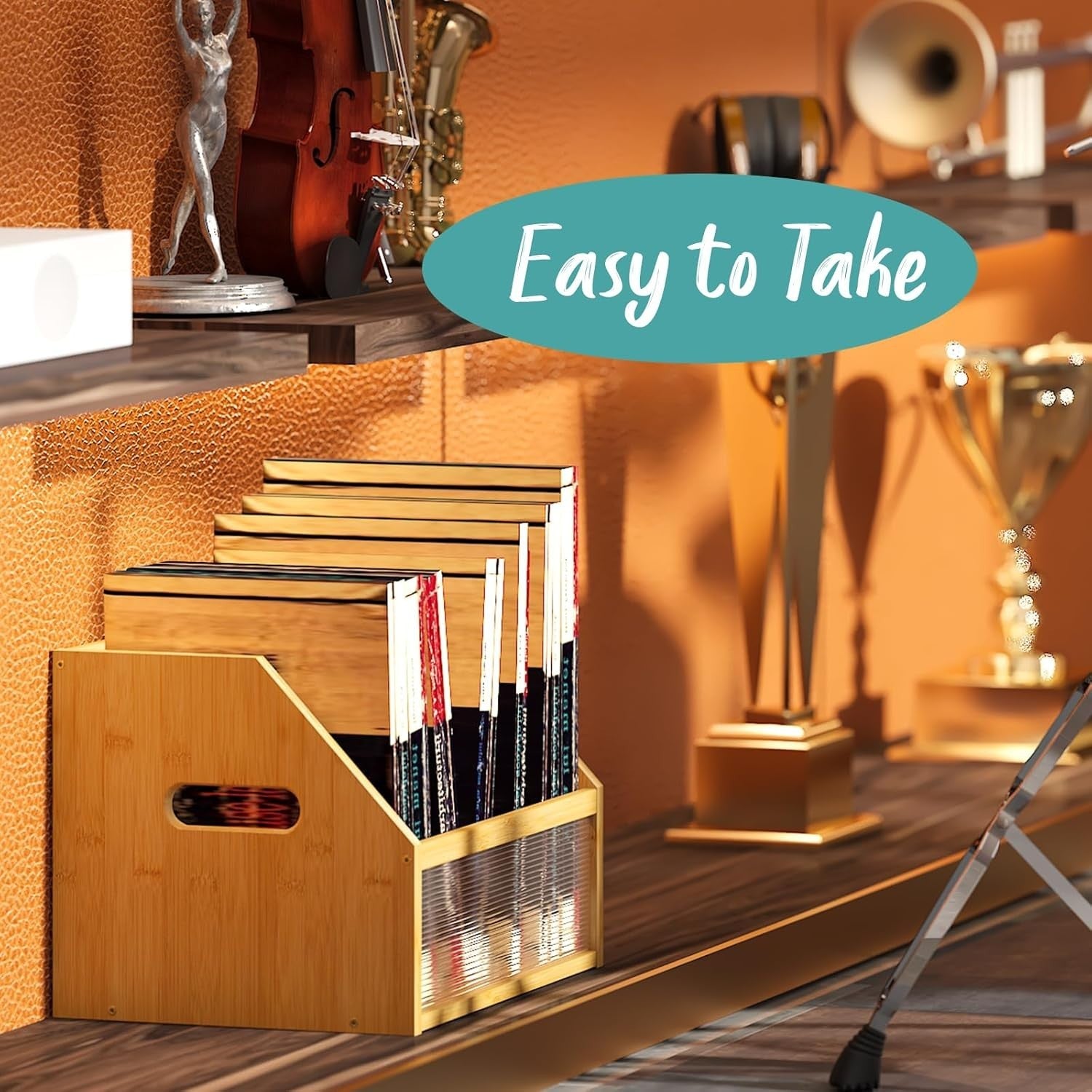 Stylish Bamboo Vinyl Record Storage Box | Desk Organizer for Home Office