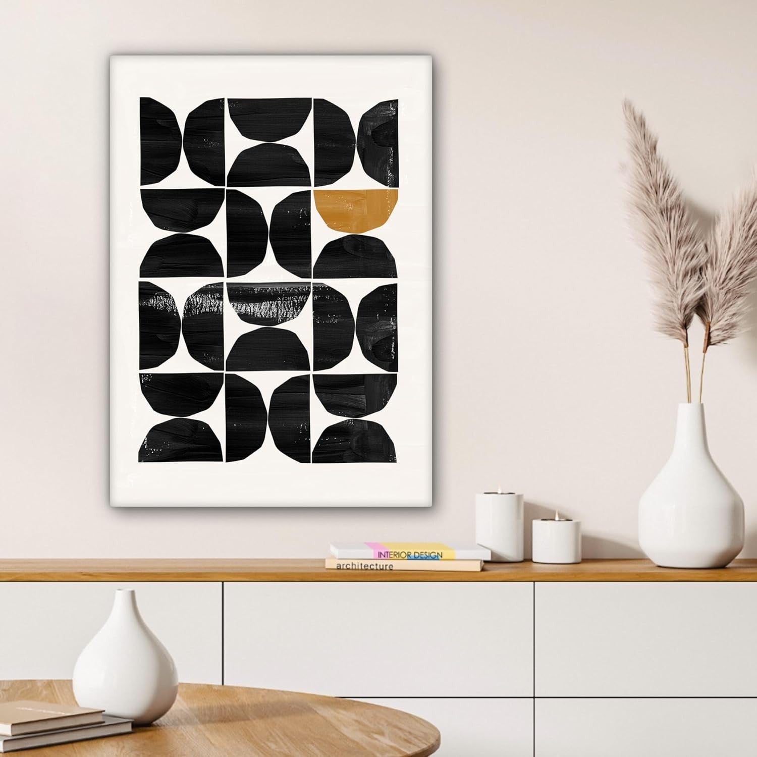 Large Framed Canvas Wall Art 50x70cm Black Abstract Modern Print