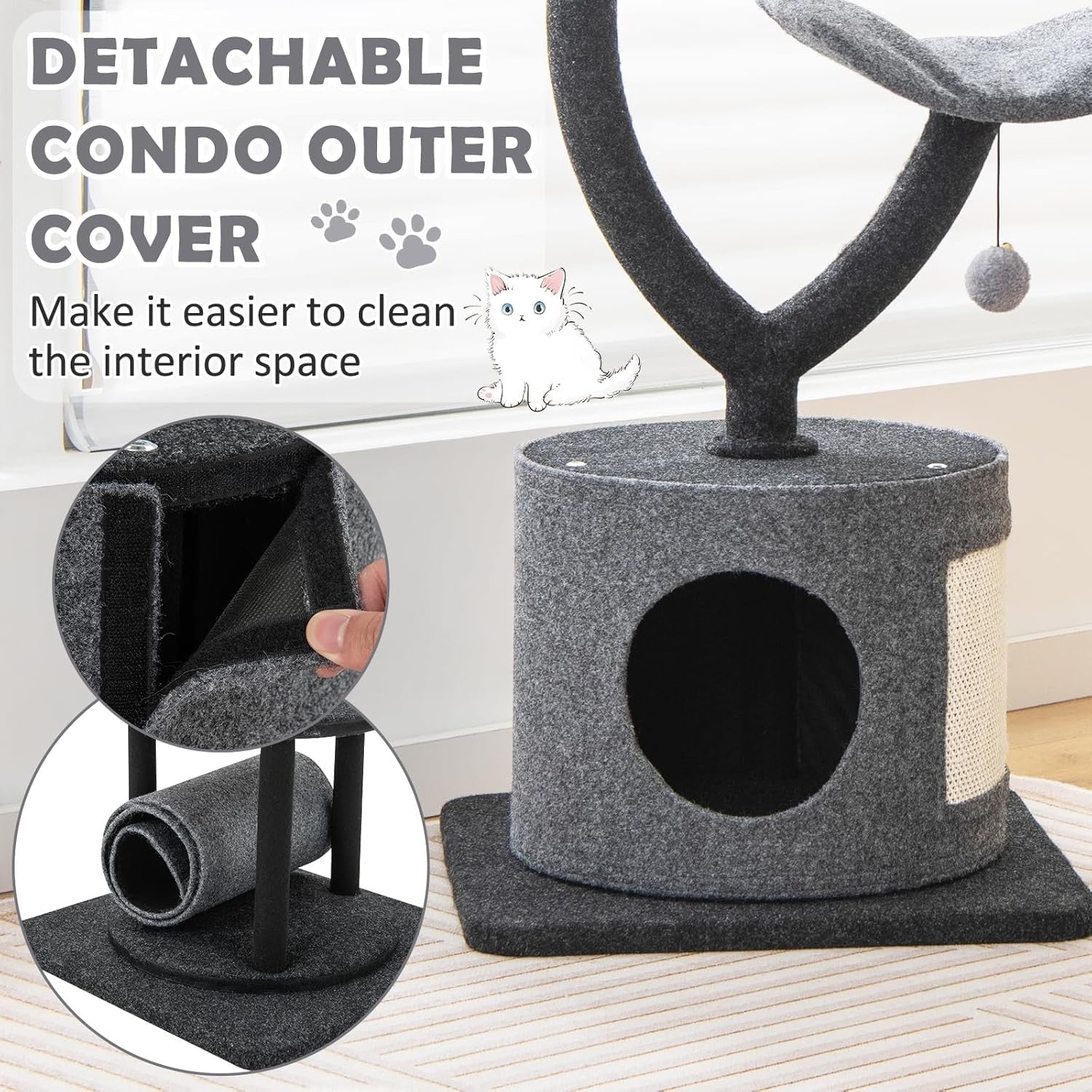 3 Tier Cat Tree Tower Grey Condo Scratching Post Top Perch Indoor Cats