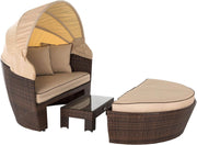 3PC Rattan Garden Day Bed Sofa Set, Loveseat Outdoor Patio Furniture Brown