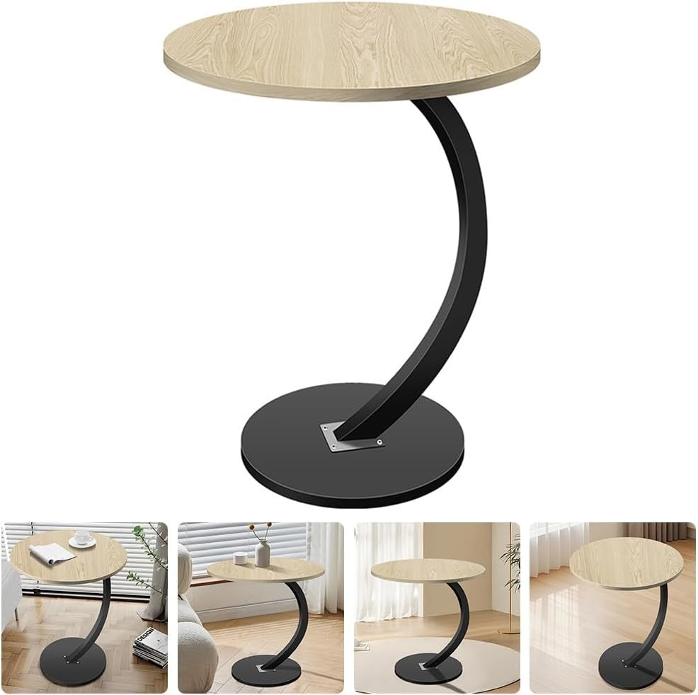 C-Shaped Round Side Table Small Wooden Sofa End Table 60cm High