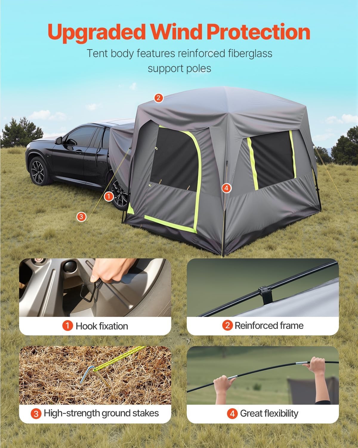 SUV Camping Tent Waterproof 10x8ft Car Tailgate Awning