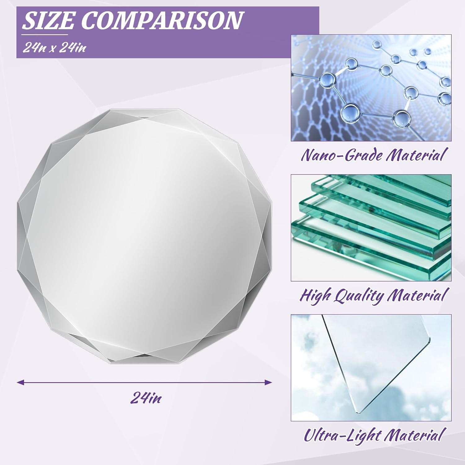 Round Beveled Bathroom Mirror 61x61 cm Frameless Vanity Wall Decor