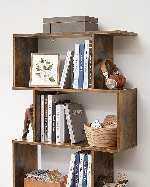 5-Tier Modern Cube Bookcase Room Divider Rustic Brown Freestanding Shelf