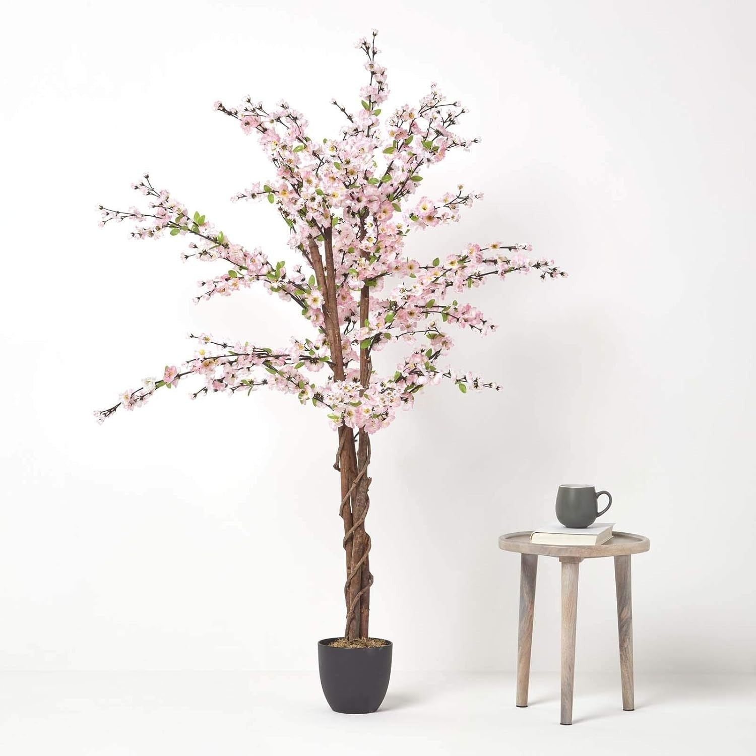 150cm Light Pink Blossom Tree Artificial Plant with Real Wood Trunk Decoration