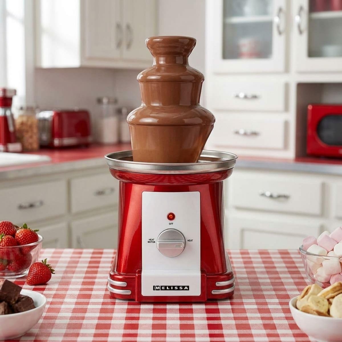Retro Chocolate Fountain 3 Tier Dessert Fondue Machine 32cm Red