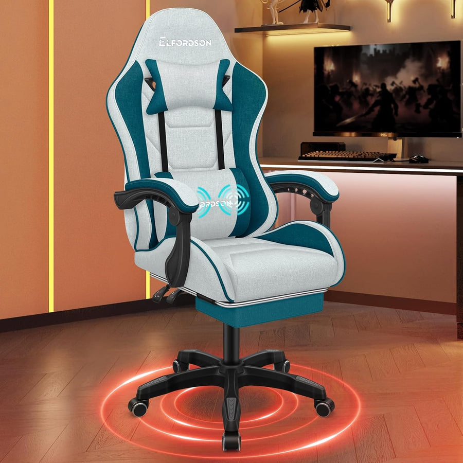 Gaming Chair w/ Massage Lumbar Recliner High Back Footrest Teal