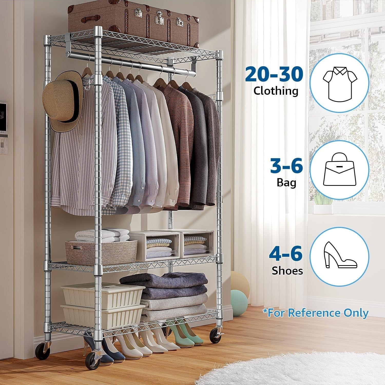 Heavy Duty Chrome Garment Rack with Wheels – 3 Tier, 189cm