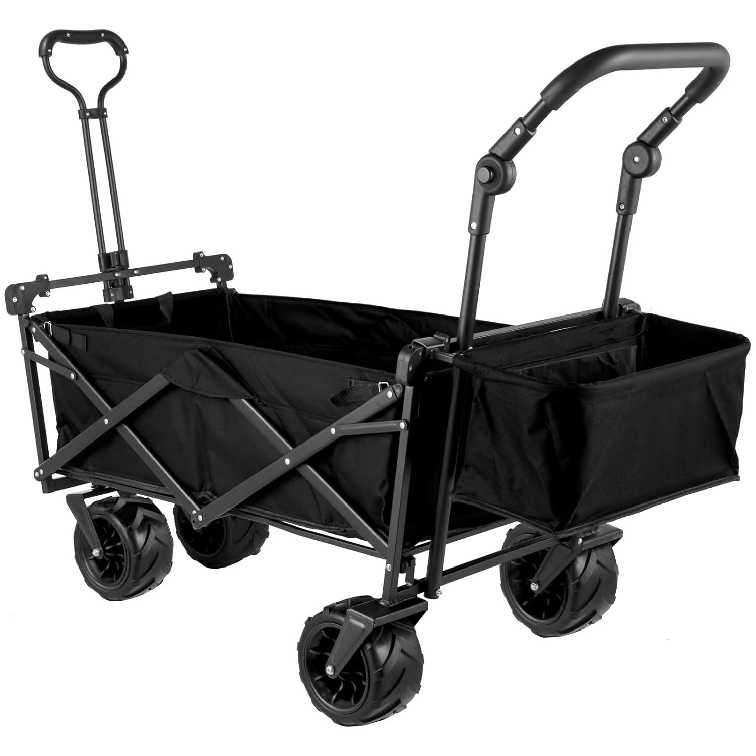 Extra Large Folding Wagon 220lbs Canopy Push Pull Cart Rear Storage 600D Black