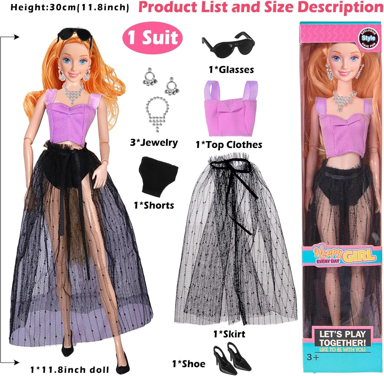 11.5 Inch Princess Dolls Set 6 Pack Fashion Dolls w/ Dresses Accessories