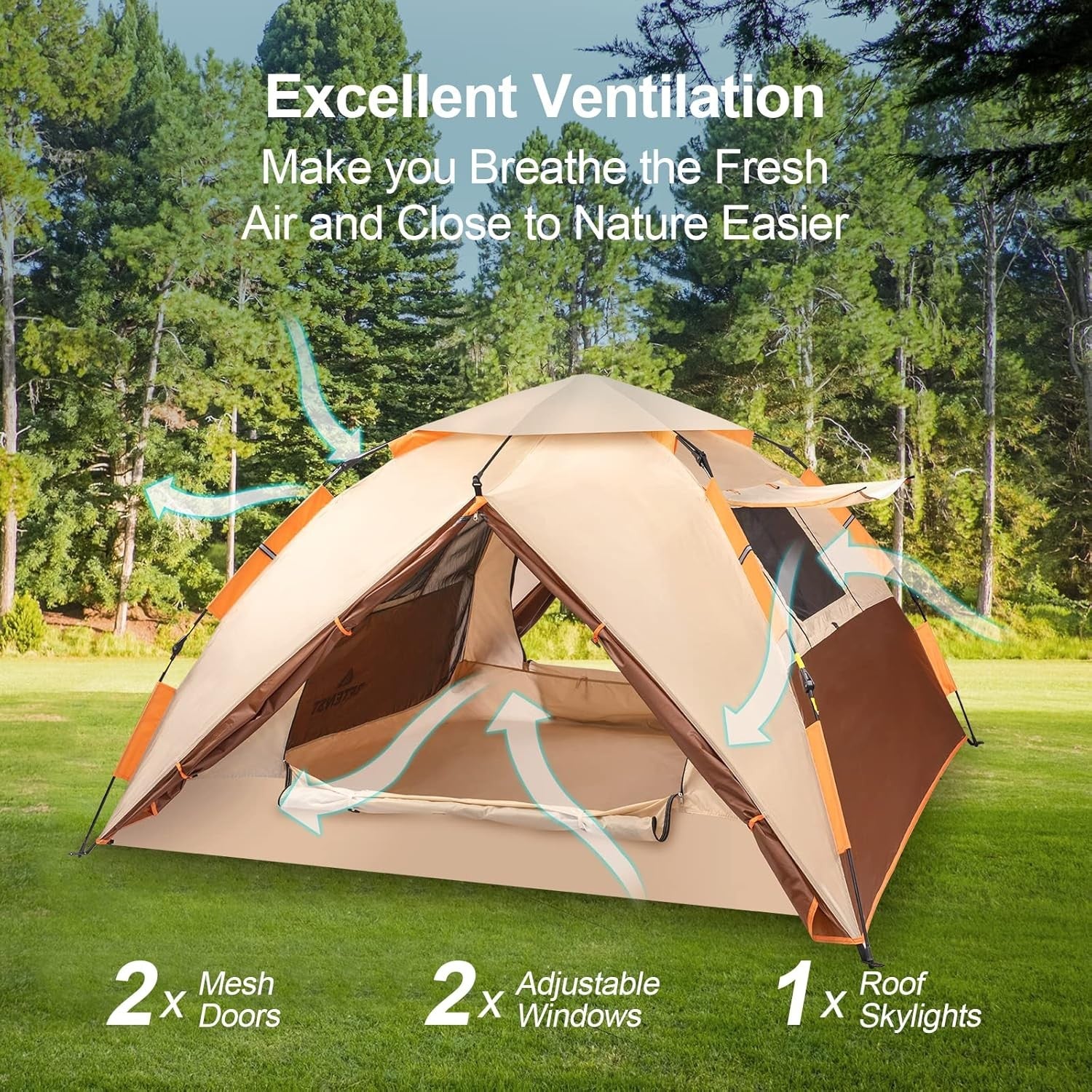 3 Person Pop Up Camping Tent Waterproof Double Layer